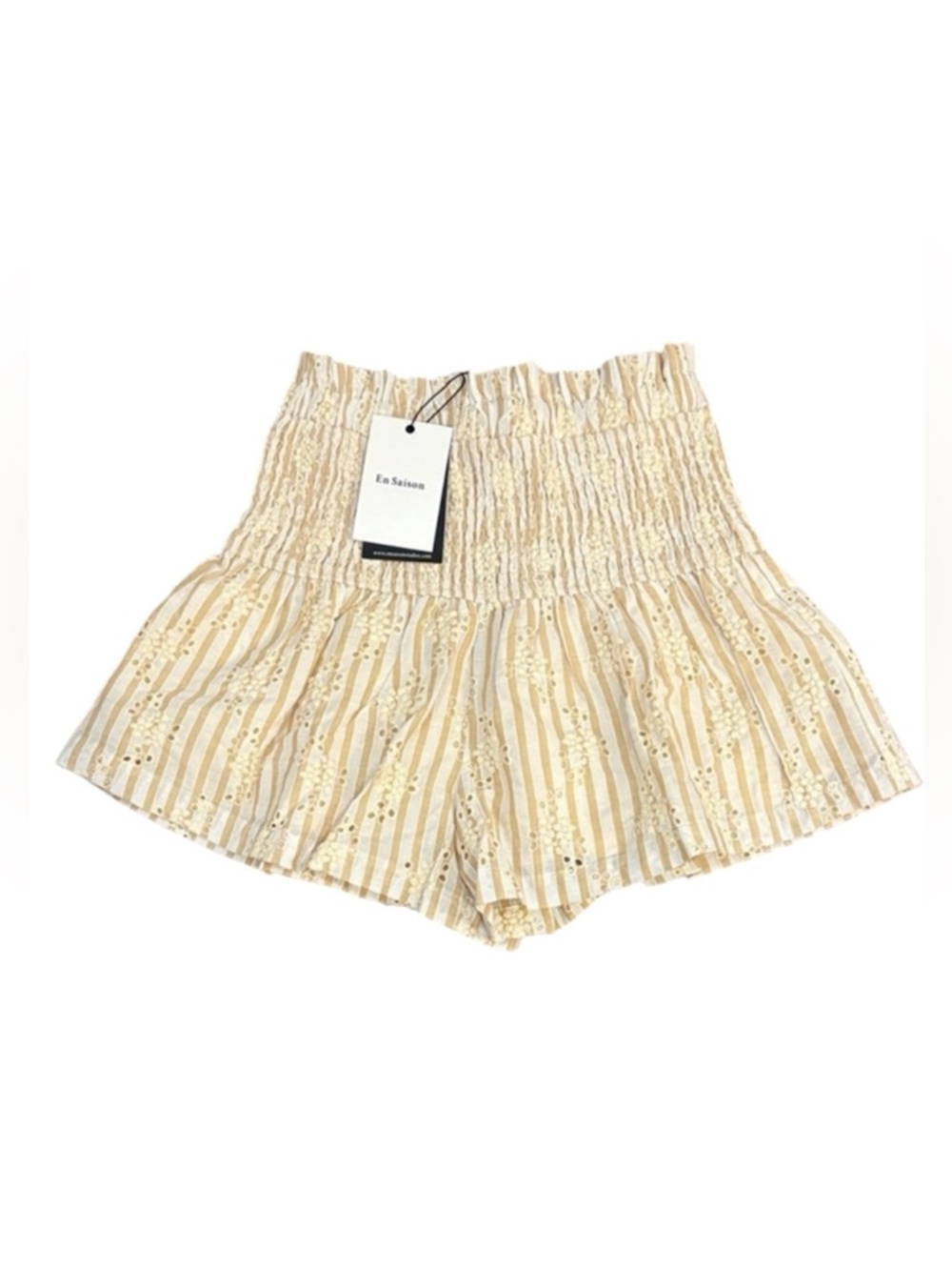 🔥 En Saison Tan Striped High Waist Elastic Shorts - M 🔥